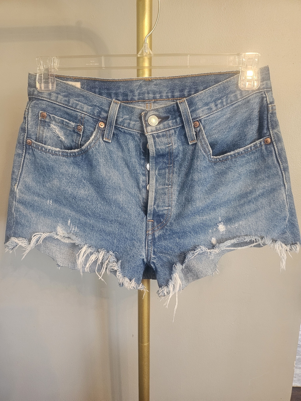Levi's Light Blue Frayed Hem Denim Shorts